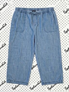 ​Splendid Women’s XXL Lyocell Chambray Wide Leg Crop Pants - Blue Indigo